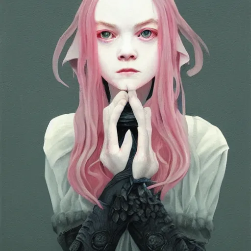 Image similar to Elle Fanning in Bloodborne picture by Sachin Teng, asymmetrical, dark vibes, Realistic Painting , Organic painting, Matte Painting, geometric shapes, hard edges, graffiti, street art:2 by Sachin Teng:4