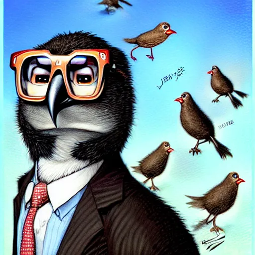 Prompt: john oliver as a bird fursona, by greg staples, furry, digital art