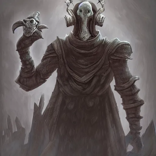 Prompt: squidward as a dark souls boss by Mario Alberti