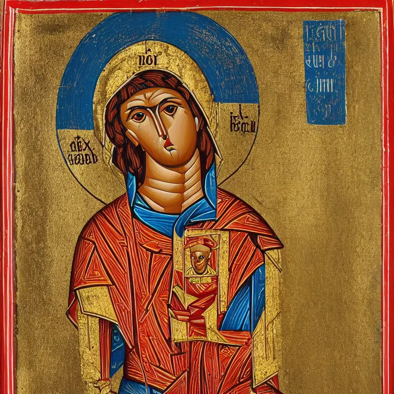 Image similar to byzantine icon depicting a shiba inu god