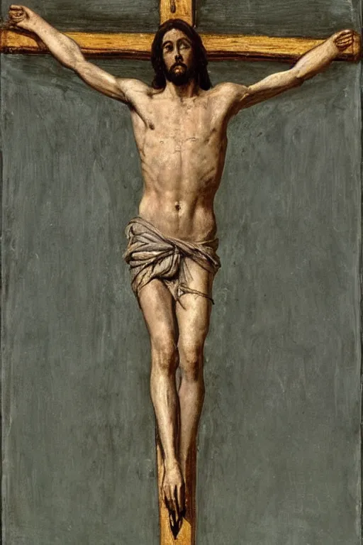 Image similar to jesus christ crucified painted by cy twombly and andy warhol