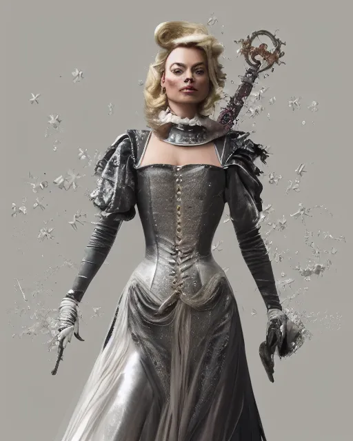 Prompt: Margot Robbie as milady de winter, styling by Tom Eerebout & Sandra Amador, clear makeup, clean hair, dry skin, clear skin, airbrushed, bright eye makeup, warrior body, photo by mario testino, 8k octane render, cinematic, hyper detailed, micro details, insanely detailed, trending on artstation, concept art