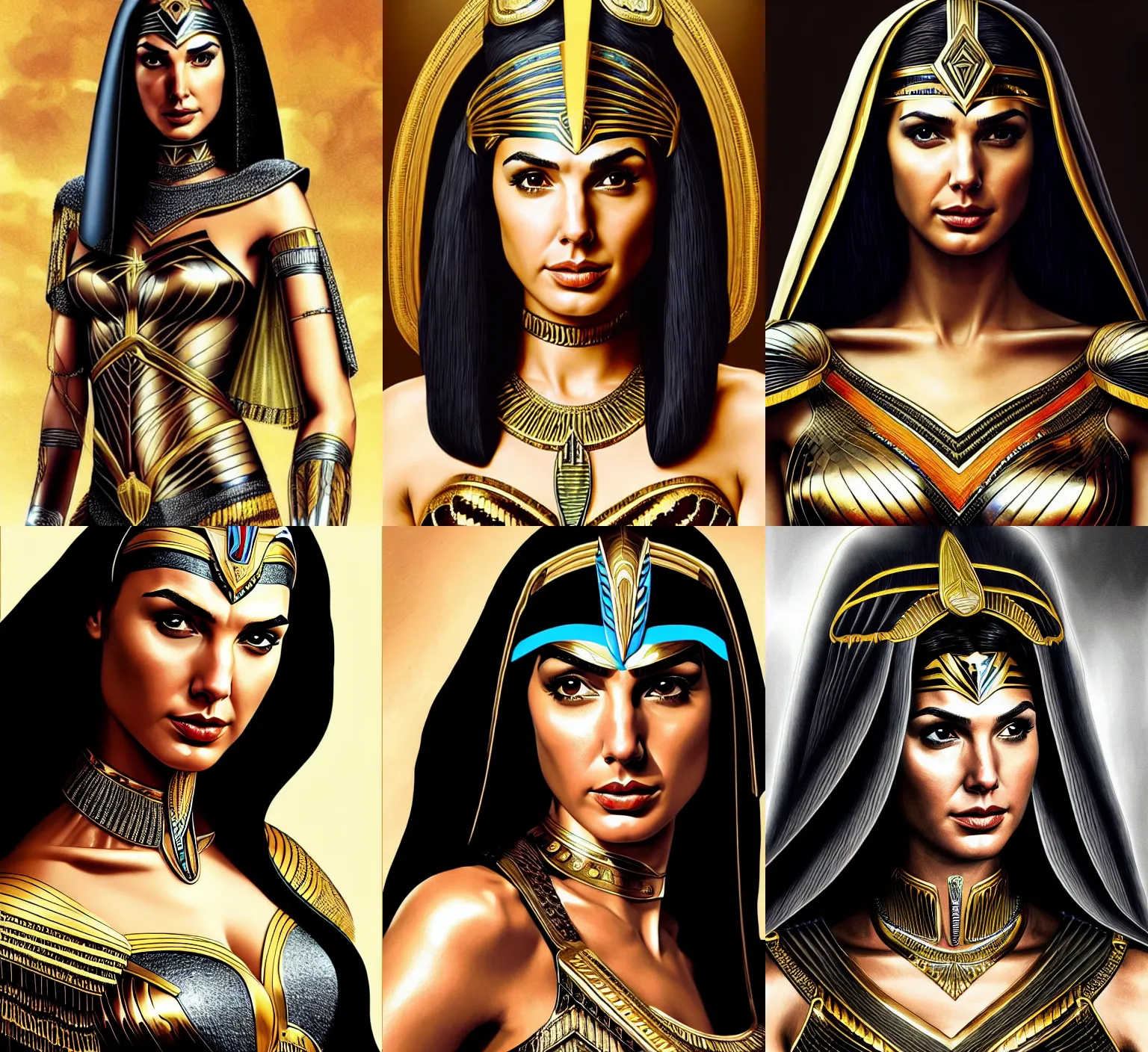 Prompt: portrait of gal gadot as cleopatra!, intricate, elegant, highly detailed, glamor pose, concept art, smooth, sharp focus, promotional illustration, detailed face