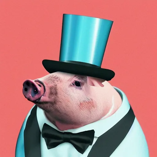 Prompt: “pig wearing a top hat”