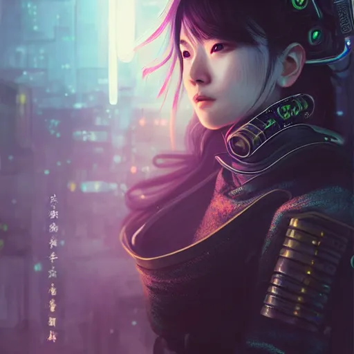 Image similar to portrait of a young female cyberpunk samurai in neotokyo at night, futuristic cyberpunk tokyo night, sci - fi and fantasy, intricate and very beautiful, highly detailed, digital painting, artstation, concept art, smooth and sharp focus, illustration, art by tian zi and wlop and alphonse mucha