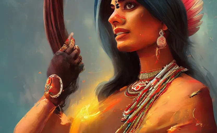 Prompt: a painting of a beautiful indian woman trending on artstation in the style of greg rutkowski