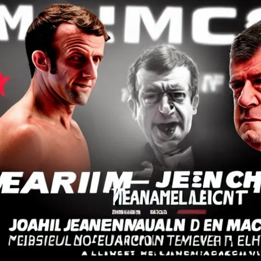 Prompt: poster of emmanuel macron vs jean luc melenchon mma fight