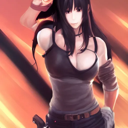 Image similar to face and body shot of tifa lockhart by wlop, rossdraws, mingchen shen, bangkuart, sakimichan, yan gisuka, jeongseok lee, artstation, 4k