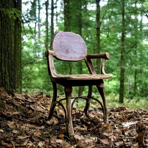 Image similar to a chair on top of the stairs in the forest