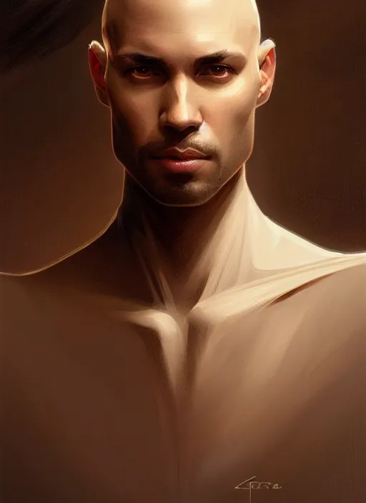 Image similar to symmetry!! portrait of bald terrence boyd, ambient lighting, intricate, elegant, highly detailed, digital painting, artstation, concept art, smooth, sharp focus, illustration, art by artgerm and greg rutkowski and alphonse mucha