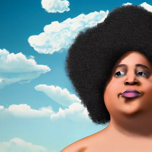 Image similar to mixed fat woman with an afro in the clouds