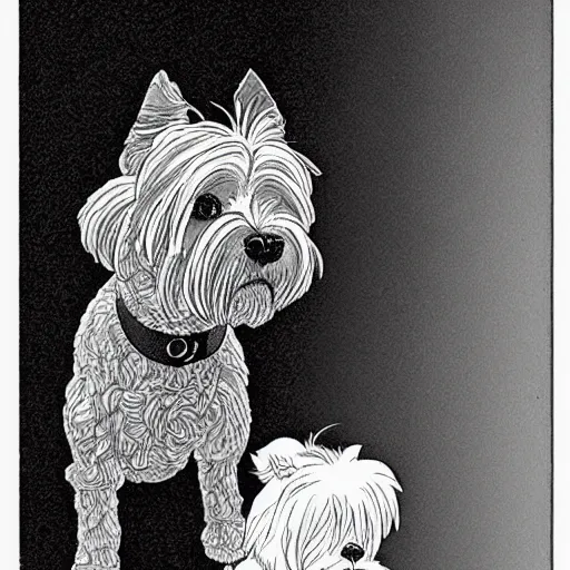 Image similar to a wire hair terrier highly detailed black and white “ katsuhiro otomo ” akira manga