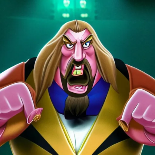 Prompt: Head-to-shoulder shot of Triple H as a Disney villain, traditional animation