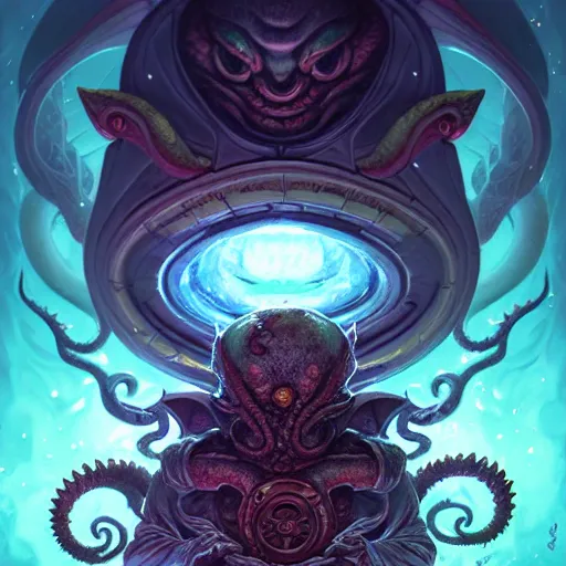 Image similar to an cosmic horror lithograph of chibi cthulhu, by stanley artgerm lau, wlop, rossdraws, james jean, andrei riabovitchev, marc simonetti, and sakimichan, tranding on artstation