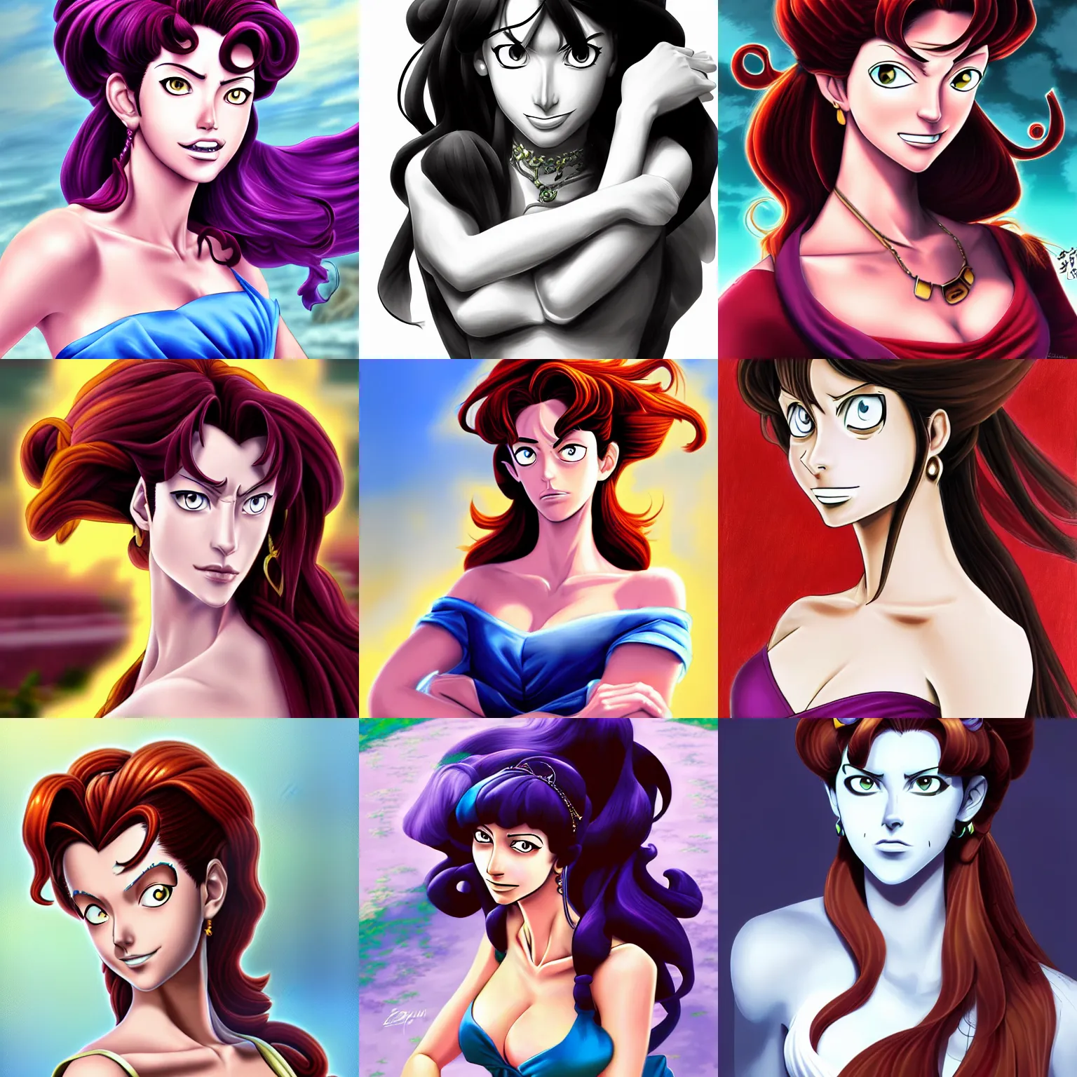 Prompt: portrait of Megara, expressive pose, highly detailed, digital painting, smooth, sharp focus, by Eiichiro Oda