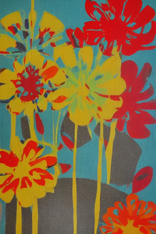 Image similar to mid century modern art retro floral on canvas by bernard simunovic