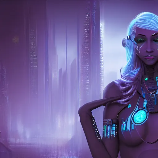 Prompt: drow cyberpunk, matte painting, 4 k