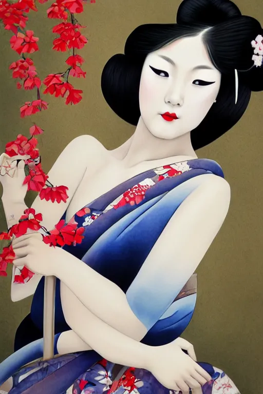 Image similar to sensual and very seductive geisha, digital art, 8k, character, realistic, portrait, photorealism, japan watercolour, masterpiece art