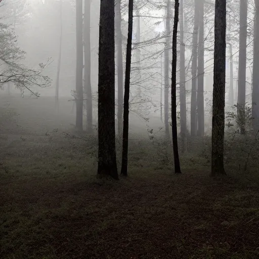 Image similar to forrest, mist, evening, dramatic shadows