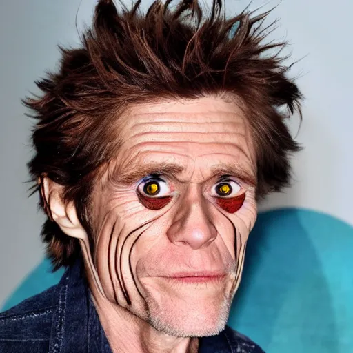 Image similar to willem dafoe with googly eyes by tim burton