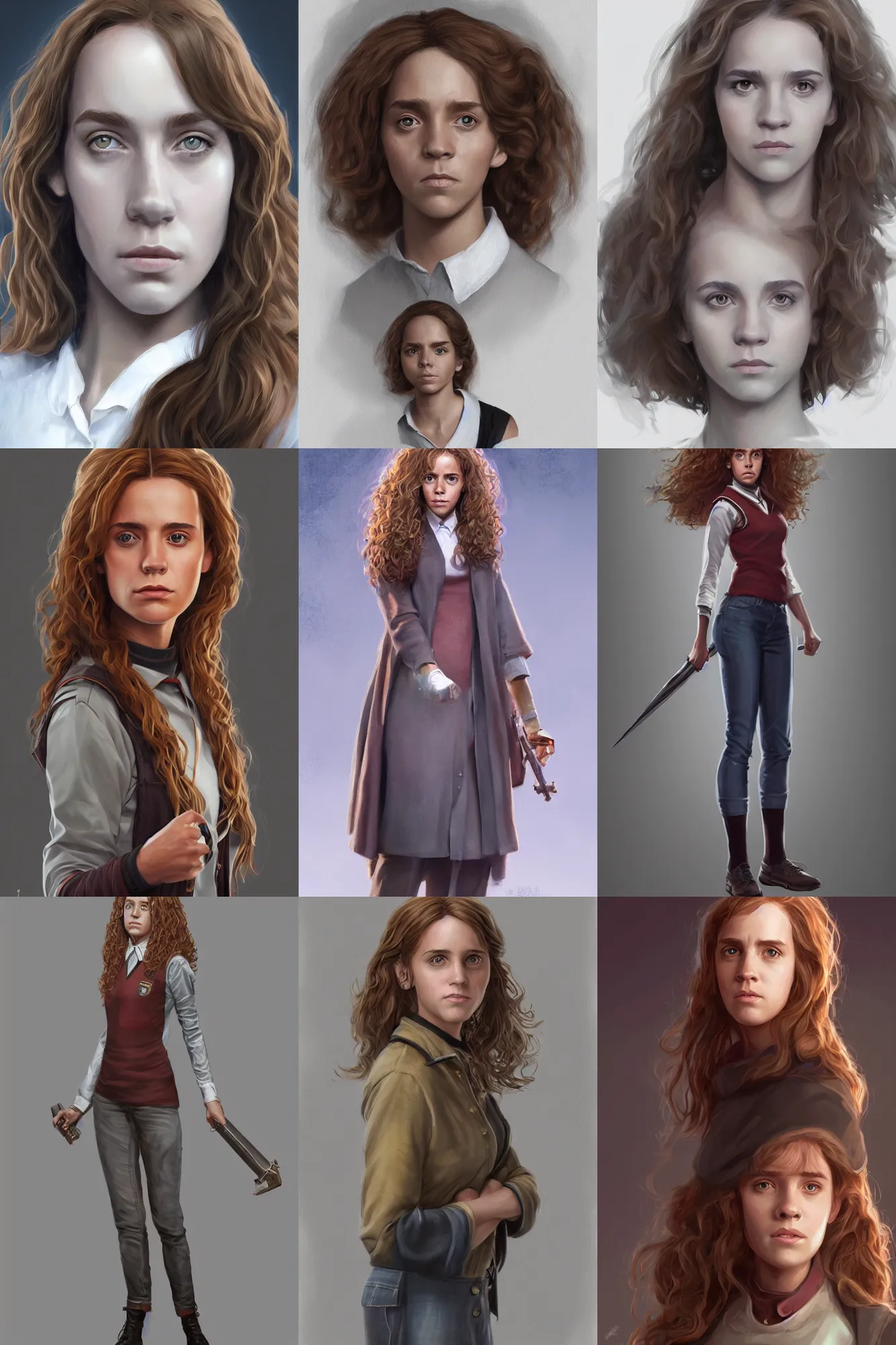 Prompt: full length portrait of hermione granger by tom cross, highly detailed, portrait, scifi, digital painting, artstation, concept art, smooth, sharp focc