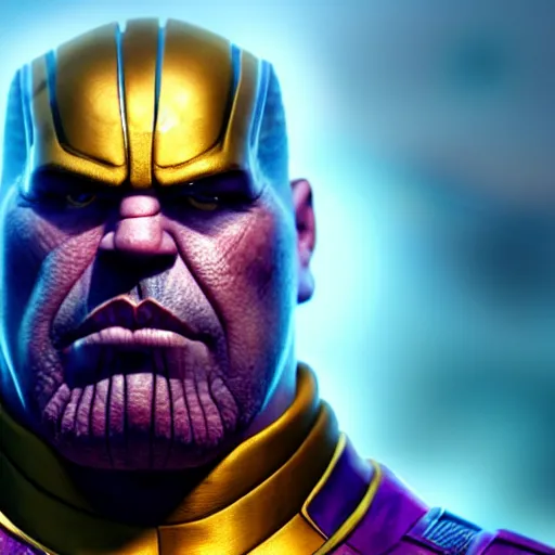 Image similar to a portrait of marwan pablo as thanos, the pixar adaptation, with same hairstyle, angry facial expressions, hyper detailed, digital art, trending in artstation, cinematic lighting, studio quality, smooth render, unreal engine 5 rendered, octane rendered