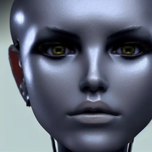 Prompt: womanized humanoid robot made of steel, beautiful face, anatomically correct, unreal engine, ray tracing, 8 k, uhd, ultrarealistic, highly detailed