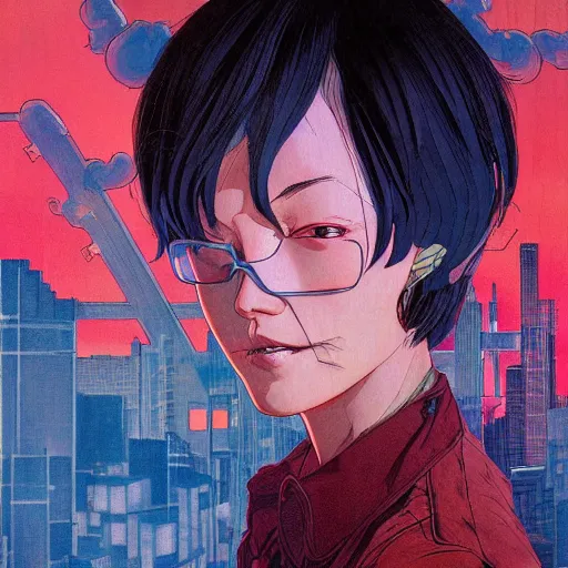 Image similar to prompt : city scavenger portrait soft light painted by james jean and katsuhiro otomo and erik jones, inspired by akira anime, smooth face feature, intricate oil painting, high detail illustration, sharp high detail, manga and anime 1 9 9 9