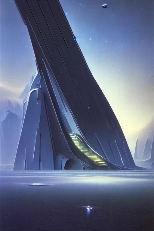 Image similar to emissary space by author haas and bruce pennington and john schoenherr, cinematic matte painting, zaha hadid building, 8 k, dark color palate