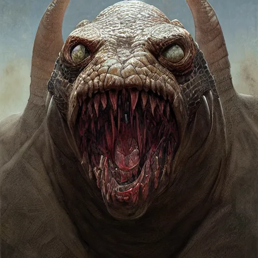 Image similar to vladimir putin, anthropomorphic bald prehistoric reptile, putin chimera, toothless, horror, macabre by donato giancola and greg rutkowski and wayne barlow and zdzisław beksinski, realistic face, digital art