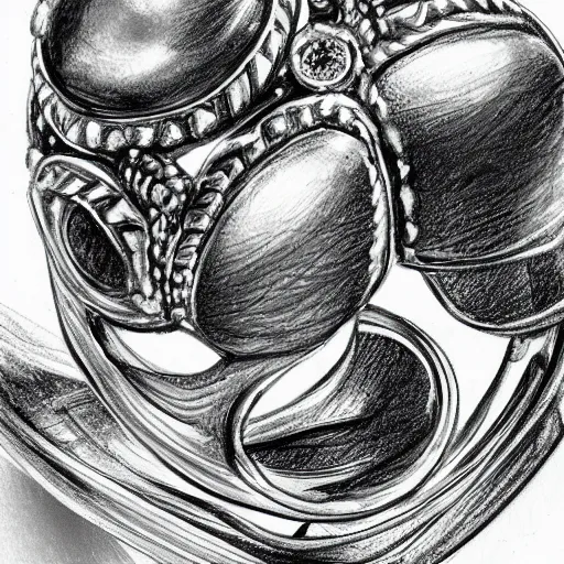 Image similar to artisan sketching of a ring with a cameo ornament, technical, full page, highly detailed, 8 k