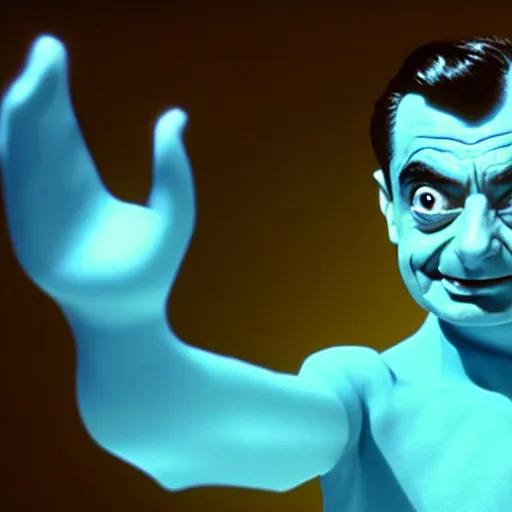 mr. bean as doctor manhattan. movie still. cinematic Stable