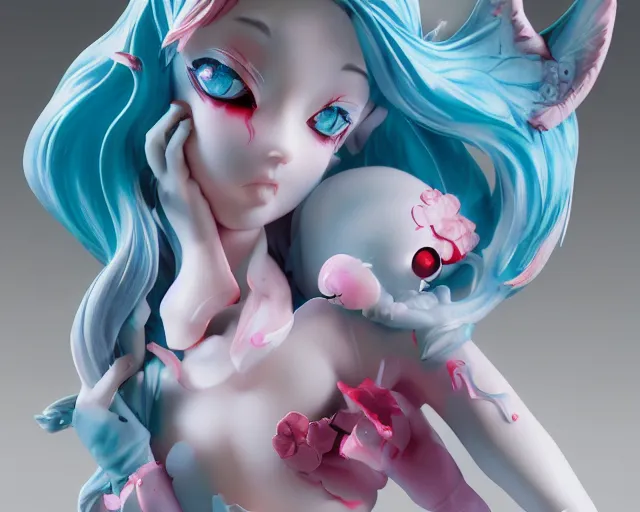 Image similar to James Jean isolated magical girl vinyl figure, figure photography, smooth sharp focus, dynamic pose, holographic undertones, anime stylized, high detail, ethereal lighting - H 640