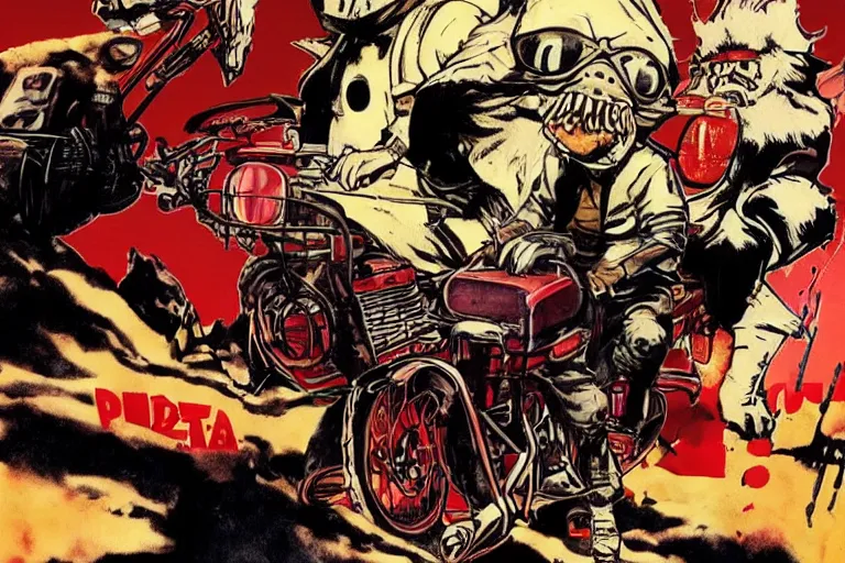 Prompt: 'pizza the hut', akira's motorcycle, gorillaz, poster, high quality