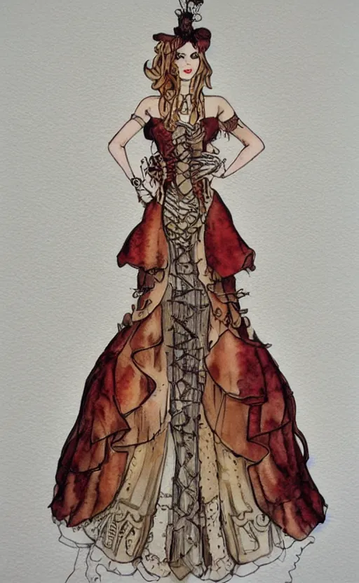 Prompt: steampunk princess dress design, watercolor