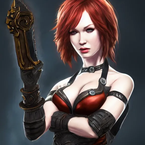 Prompt: christina rene hendricks as doa 6 character, d & d, fantasy, highly detailed, digital art, trending on artstation, smooth, sharp focus, illustration, art by peter tang and artgem