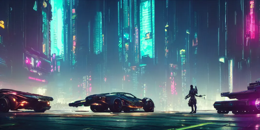 Image similar to cyberpunk 2 0 7 7, night time, city lights, extremely detailed digital painting, in the style of fenghua zhong and ruan jia and jeremy lipking and peter mohrbacher, mystical colors, rim light, beautiful lighting, 8 k, stunning scene, raytracing, octane, trending on artstation