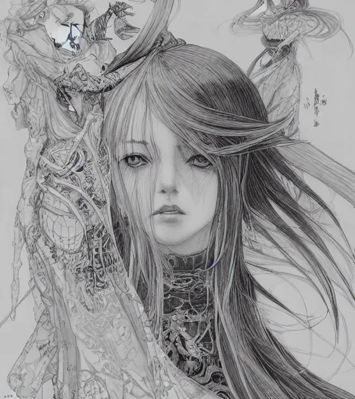 Image similar to portrait of anime woman witch, pen and ink, intricate line drawings, by yoshitaka amano, ruan jia, kentaro miura, artgerm, wlop, krenzcushart