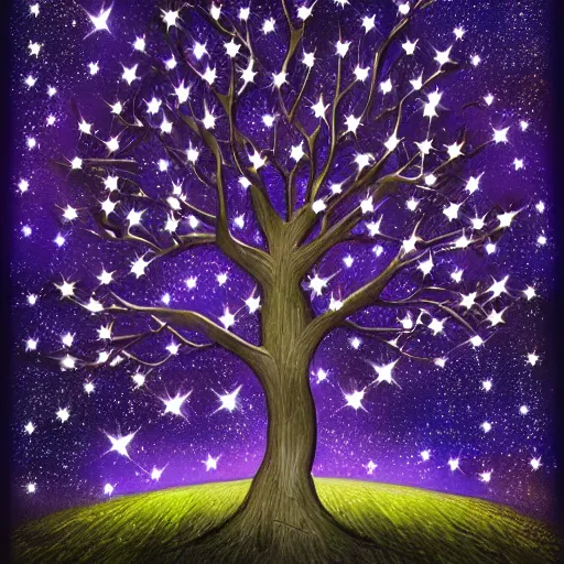 Prompt: tree with galaxies on its branches, space, made of stars, concept art, science fiction