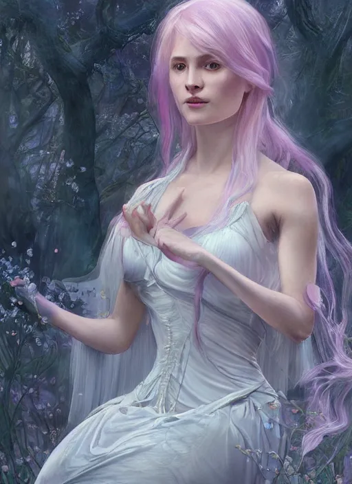 Prompt: fairy foreteller in princess iridescent dress, physically accurate, moody dynamic lighting, very very intricate, very very elegant, highly detailed, digital painting, artstation, HR GIGER, Hieronymus Bosch, Francis Bacon, concept art, smooth, very beautiful, sharp focus, illustration, art by artgerm and greg rutkowski and alphonse mucha