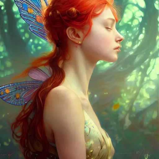 Prompt: beautiful natural fairy small winged redhead martial artist karate fey, vivid colors, intricate, elegant, highly detailed, digital painting, artstation, concept art, smooth, sharp focus, illustration, art by artgerm and greg rutkowski and alphonse mucha and loish and wlop