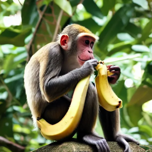 Prompt: monkey eating a banana, logo