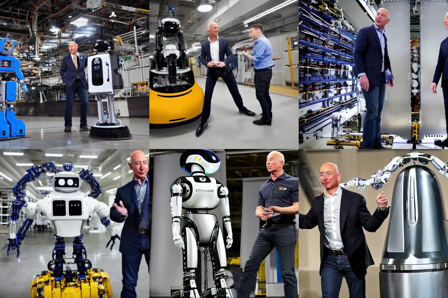 Prompt: jeff Bezos battling elon Musk in mechanized robot attire