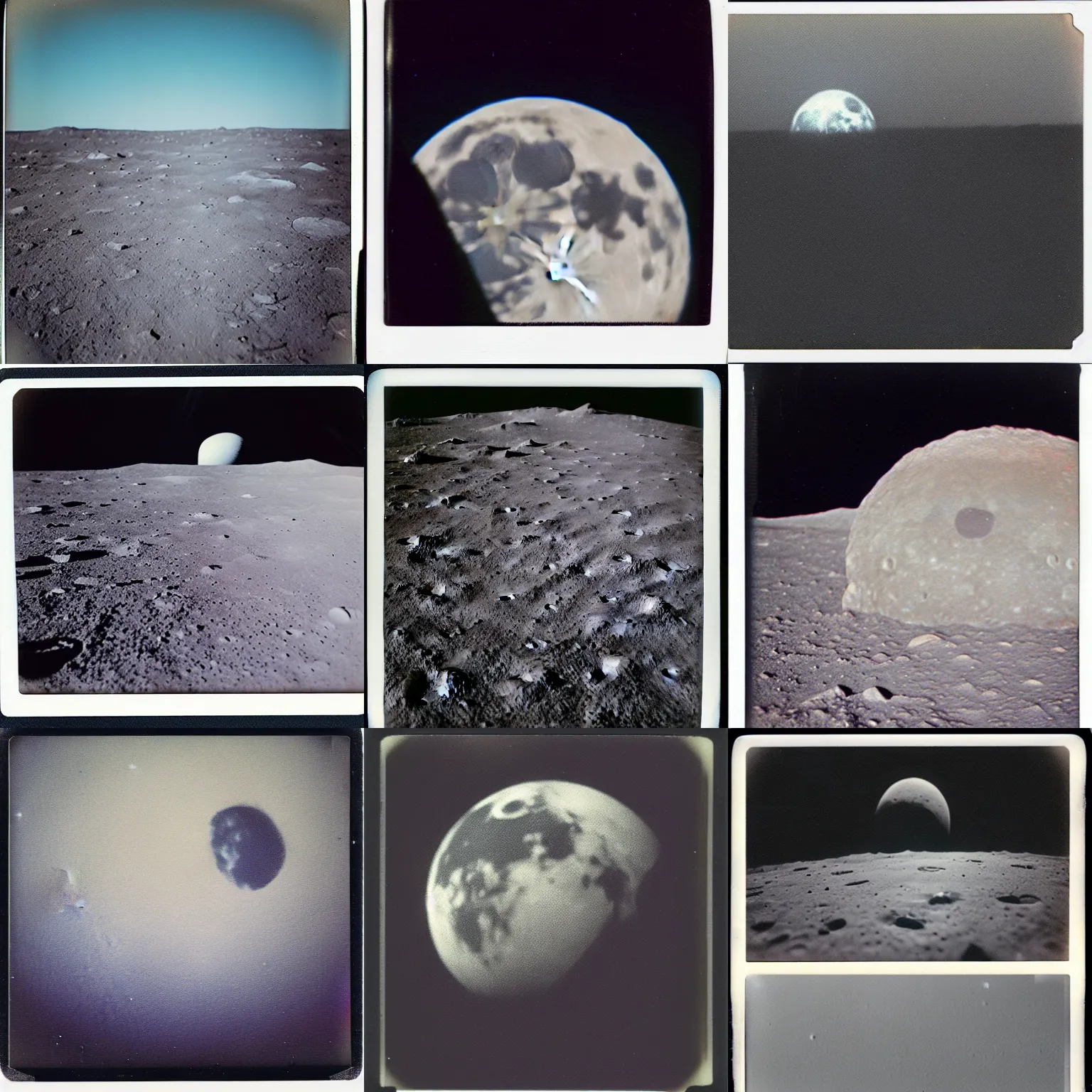 Prompt: a polaroid photograph of the surface of the moon