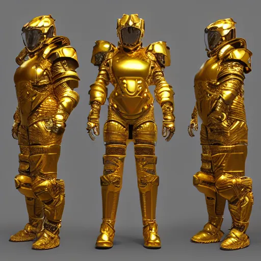 Prompt: Golden armor set, highly detailed, photorealism, substance 3d painter, texturing XYZ, Subsurface scattering, cinematic lighting, Unreal engine 5, octane render, cinema4d, vray, redshift, keyshot, Arnold render, marmoset toolbag,