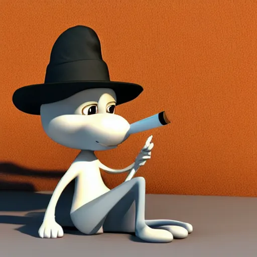 Image similar to a 3 d model of tom from tom & jerry looking depressed and smoking a cigarette