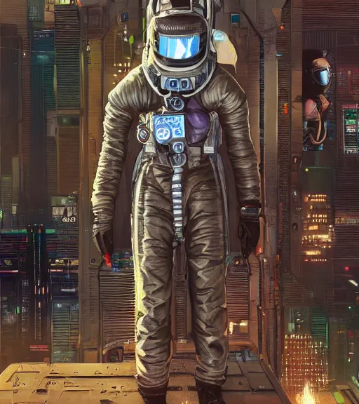 Image similar to realistic cyberpunk engineer with long limbs on a spacewalk, techwear, dead space, visible face, Industrial Scifi, detailed illustration, character portrait, by Martin Grip and Moebius
