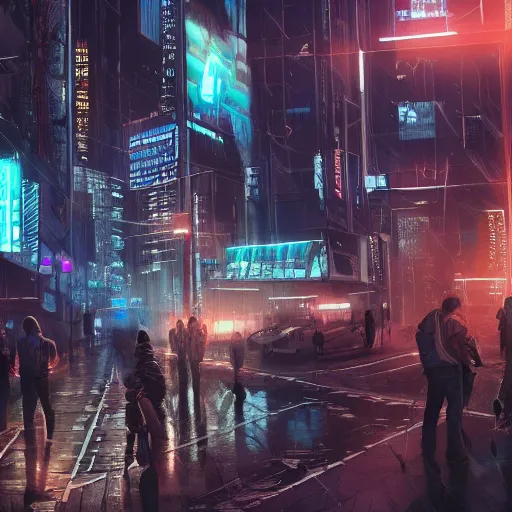 Image similar to bunch of people scared of cryptocurrency in the city, cyberpunk style, artstation, hyperdetailed, hdr, 8 k