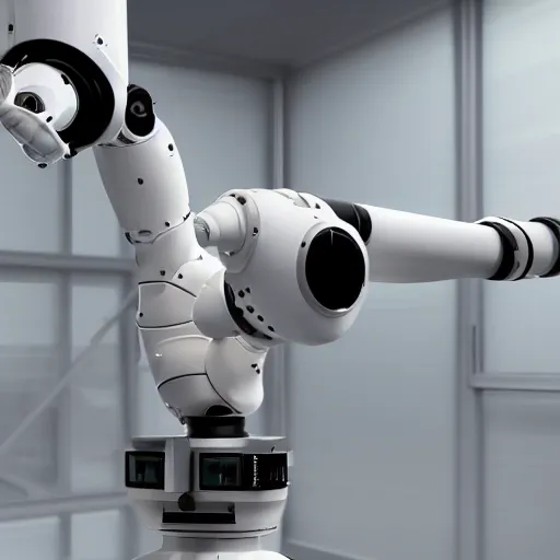 Image similar to kuka industrial robot arm in a white clean room with global illumination
