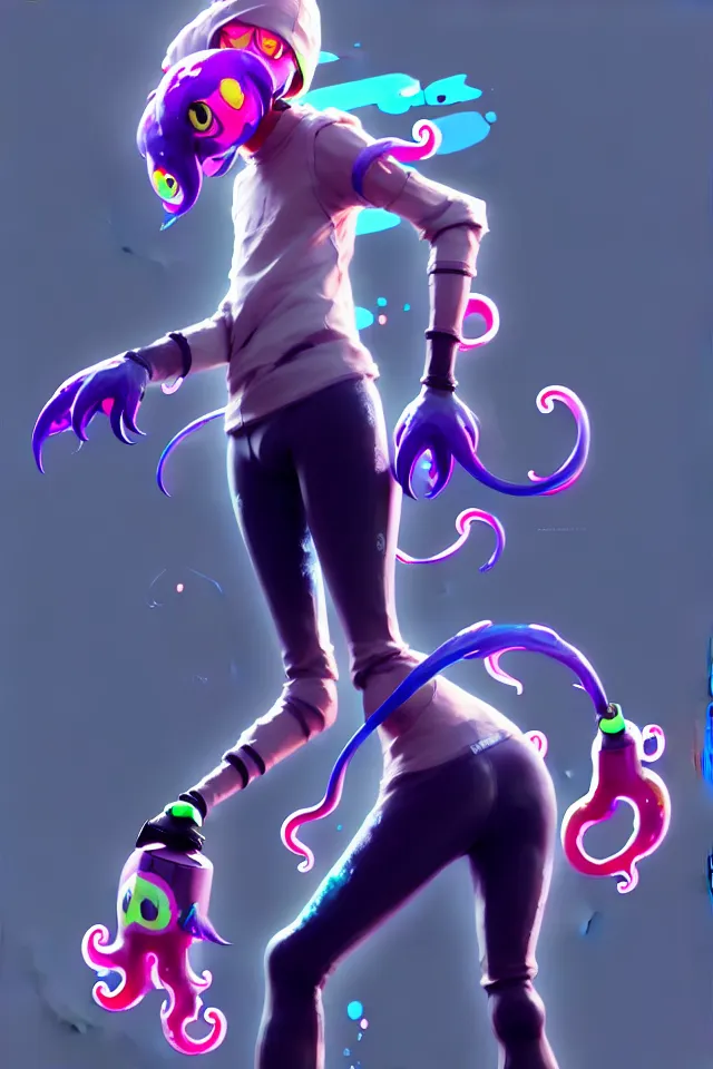 Image similar to a beautiful fullbody portrait of a cute splatoon anime boy wearing tight leggings under shorts. character design by cory loftis, fenghua zhong, ryohei hase, ismail inceoglu and ruan jia. artstation, volumetric light, detailed, photorealistic, fantasy, rendered in octane